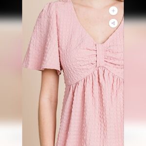 Textured Short Sleeve Front Bow Babydoll Top